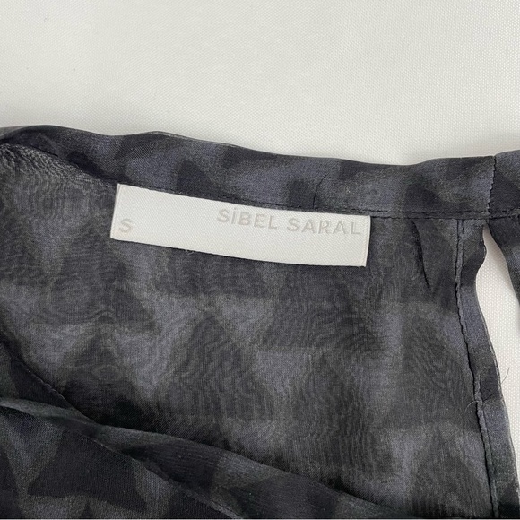 Sibel Saral Blouse Women’s S Gray Sheer Silk Double Layered Geometric - Picture 5 of 11